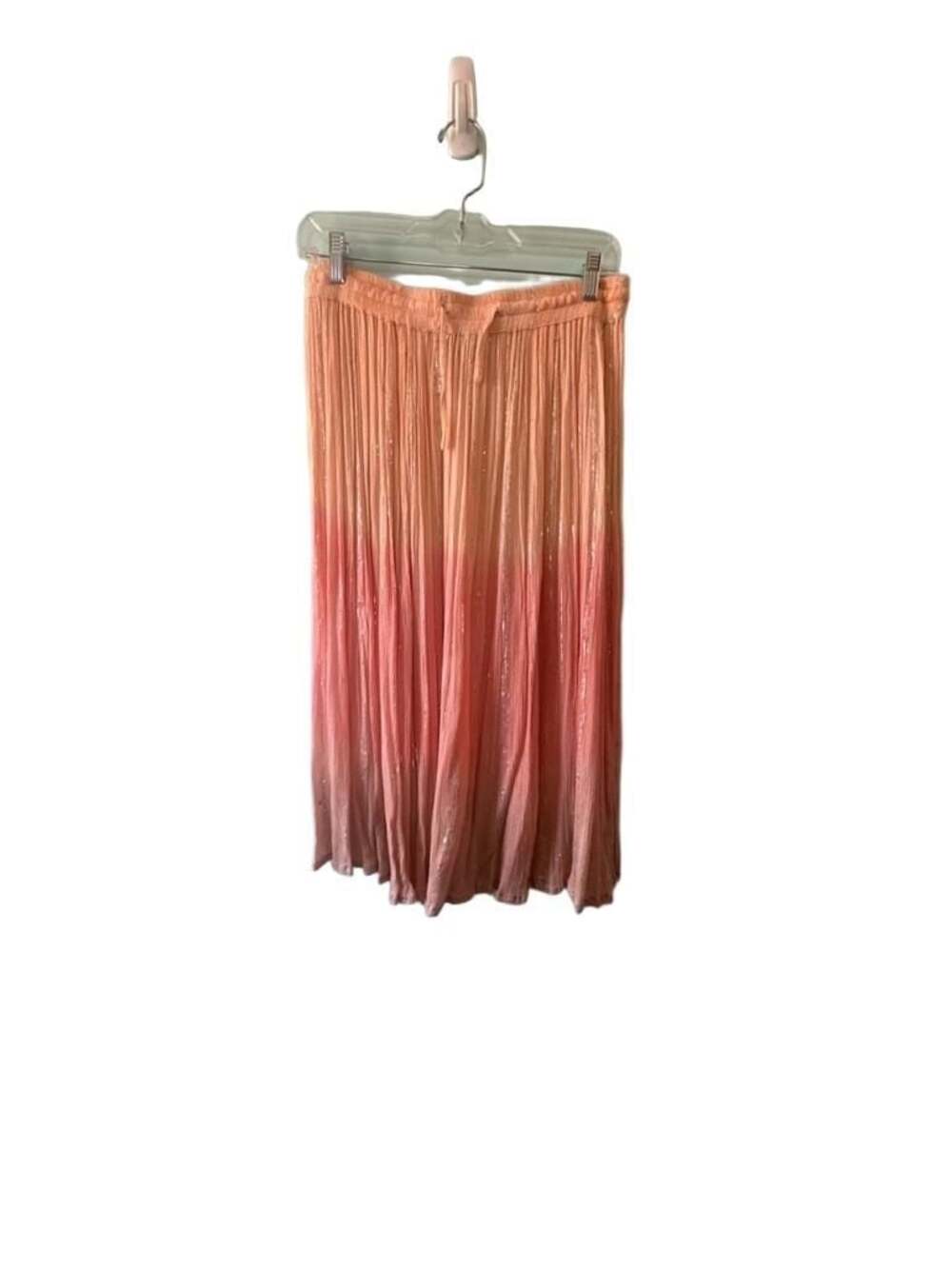 Raja Ombre Dip Dye Metallic Crinkle Rayon Midi Skirt One Size Peach Pink